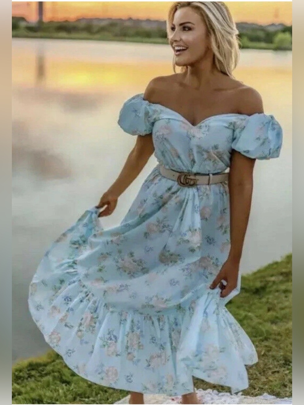 LoveShackFancy x Target Estelle Blue Floral Dress Puff Sleeve Size 6 NWOT